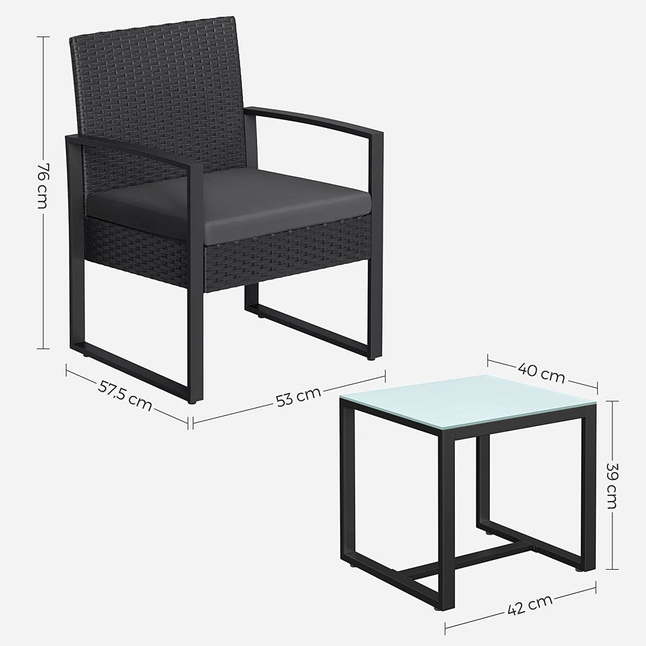 3-Piece Outdoor Patio Furniture Set – PE Rattan – Black – Easy to Assemble
