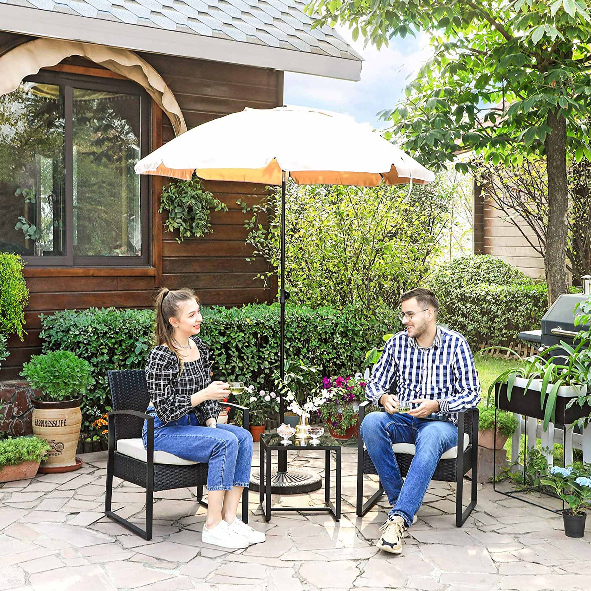 3-Piece Patio Furniture Set – Metal & Fabric – Grey & Beige – Versatile for Outdoor Use