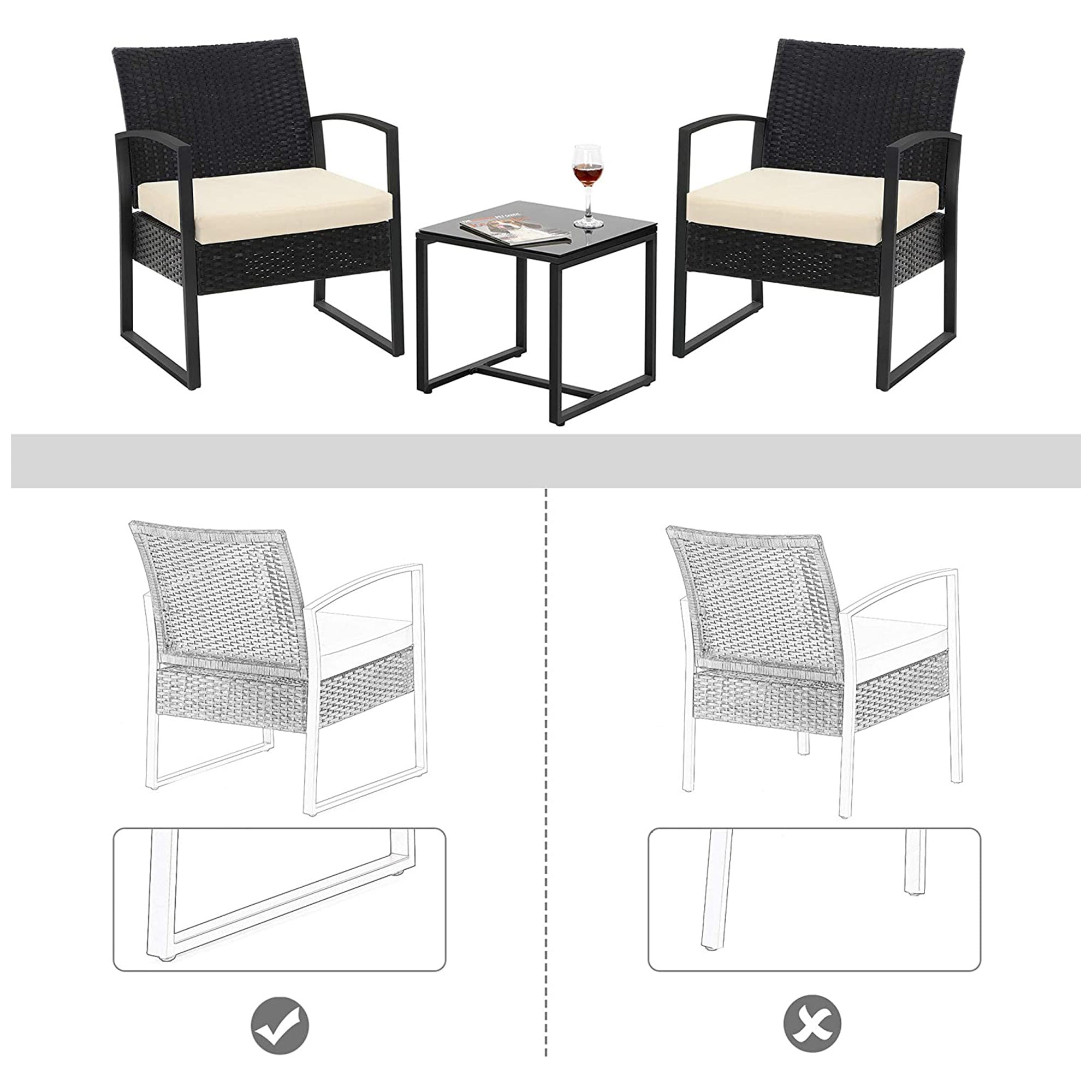 3-Piece Patio Furniture Set – Metal & Fabric – Grey & Beige – Versatile for Outdoor Use