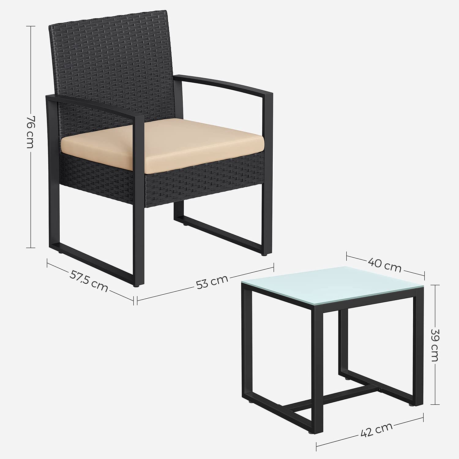 3-Piece Garden Furniture Set – Durable Material – Grey – Includes Table