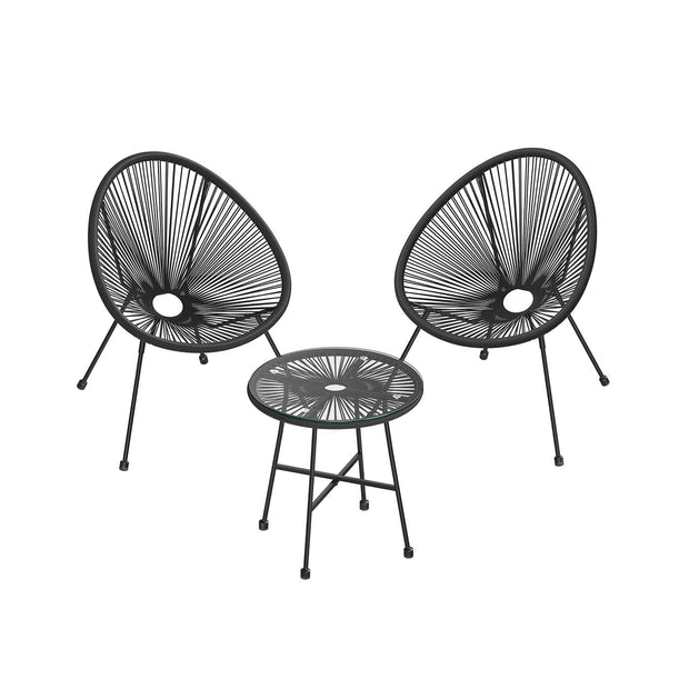 3-Piece Garden Patio Furniture Set – Metal and Glass – White – Indoor and Outdoor Conversation Set