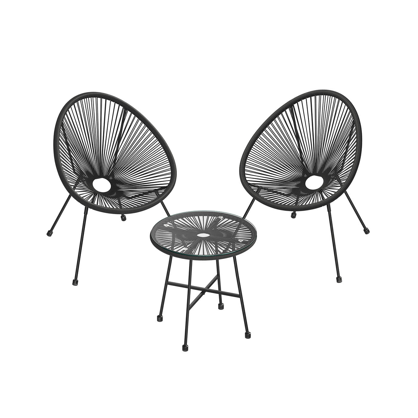 3-Piece Garden Patio Furniture Set – Rattan – White – Includes 2 Acapulco Chairs and Glass Top Table
