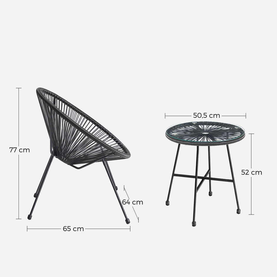 Outdoor Seating Set – Steel and Glass – White – Includes 2 Acapulco Chairs and Table