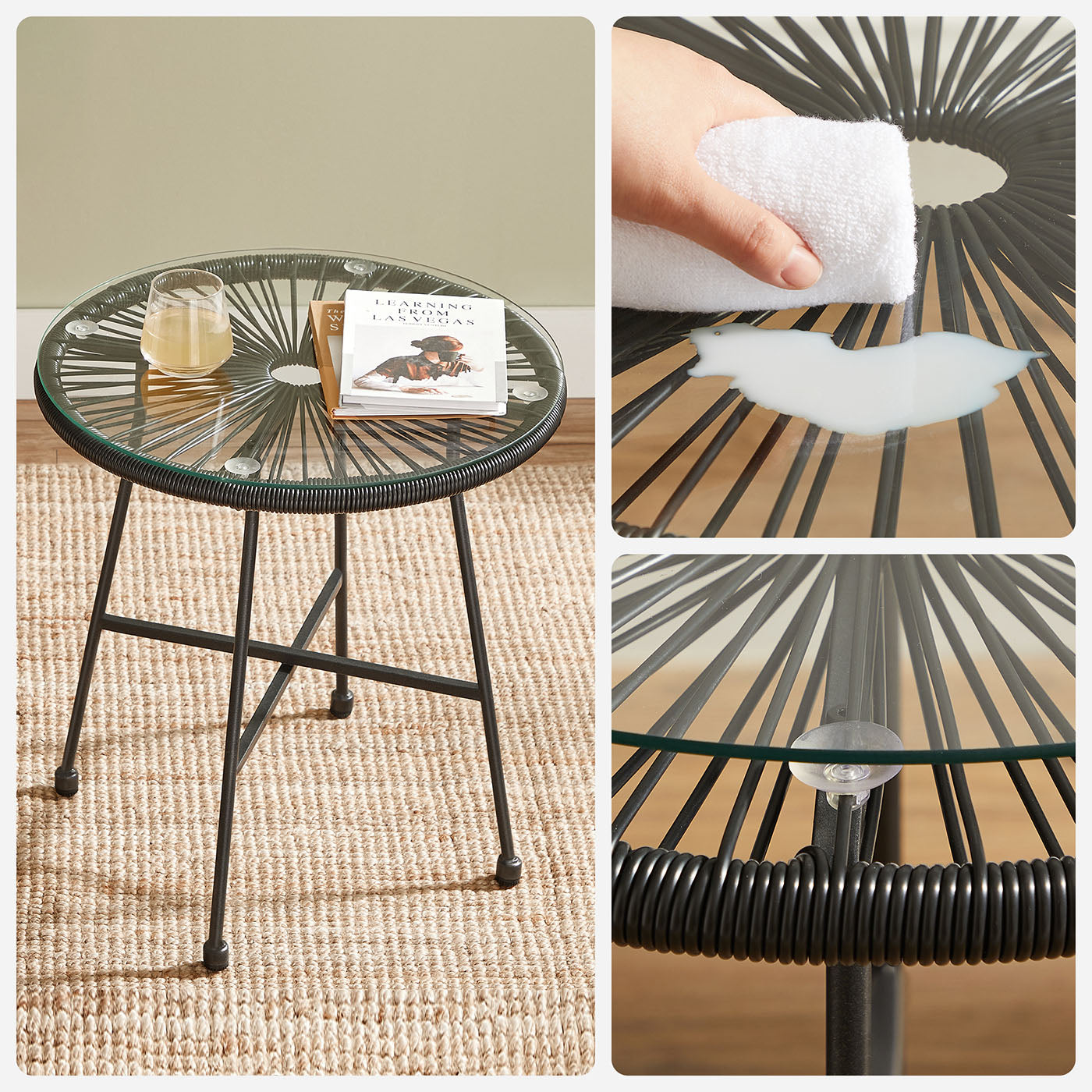 Outdoor Seating Set – Steel and Glass – White – Includes 2 Acapulco Chairs and Table