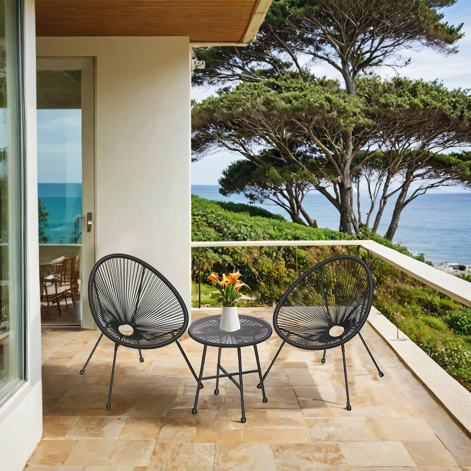 3-Piece Garden Patio Furniture Set – Metal – Black – Acapulco Chair Design
