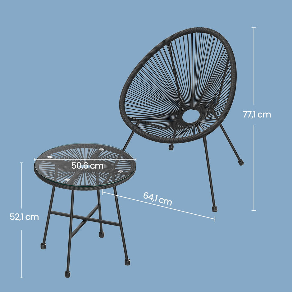 3-Piece Garden Patio Furniture Set – Metal – Black – Acapulco Chair Design