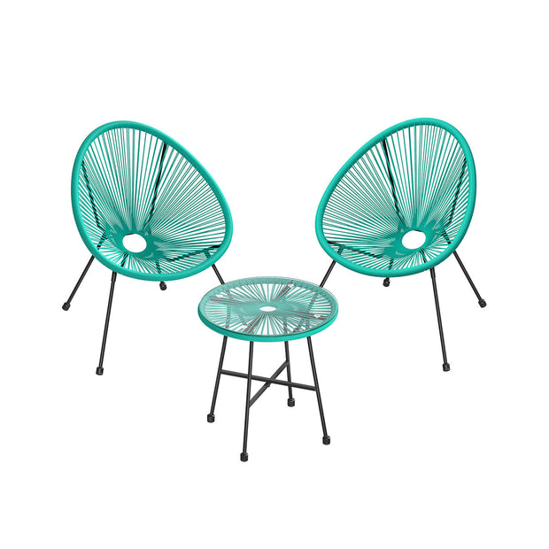 Outdoor Seating Set – Steel and Glass – White – Includes 2 Acapulco Chairs and Table