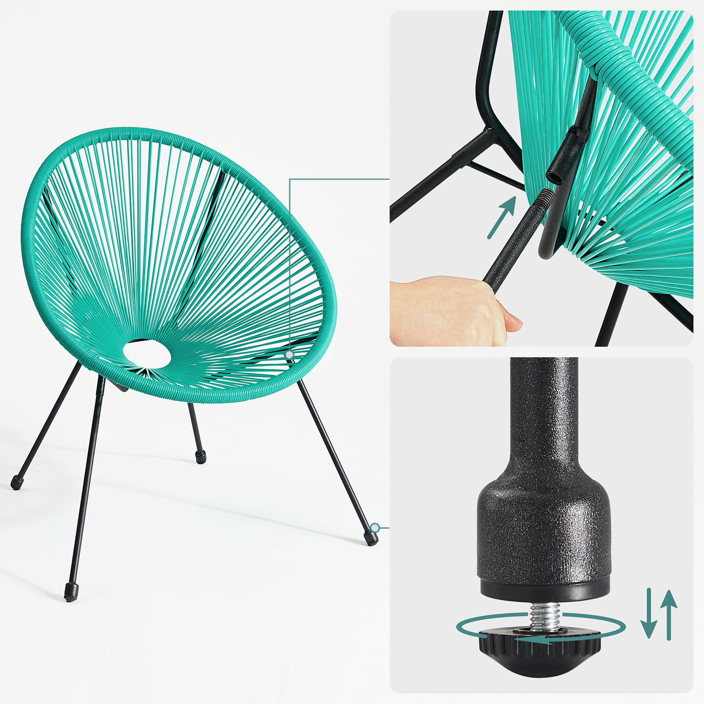 3-Piece Garden Patio Furniture Set – Rattan – White – Includes 2 Acapulco Chairs and Glass Top Table