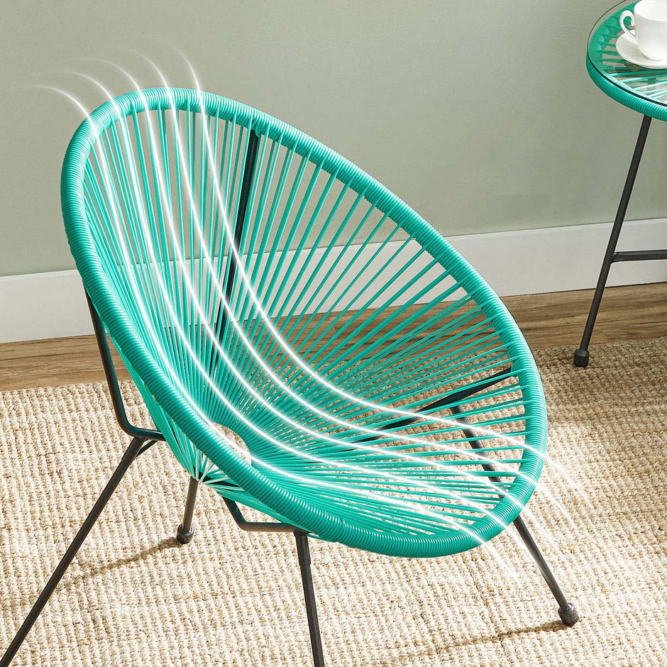 3-Piece Garden Patio Furniture Set – Rattan – White – Includes 2 Acapulco Chairs and Glass Top Table