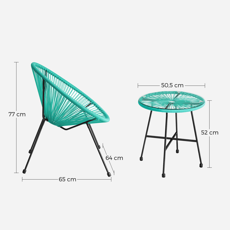 3-Piece Garden Patio Furniture Set – Rattan – White – Includes 2 Acapulco Chairs and Glass Top Table