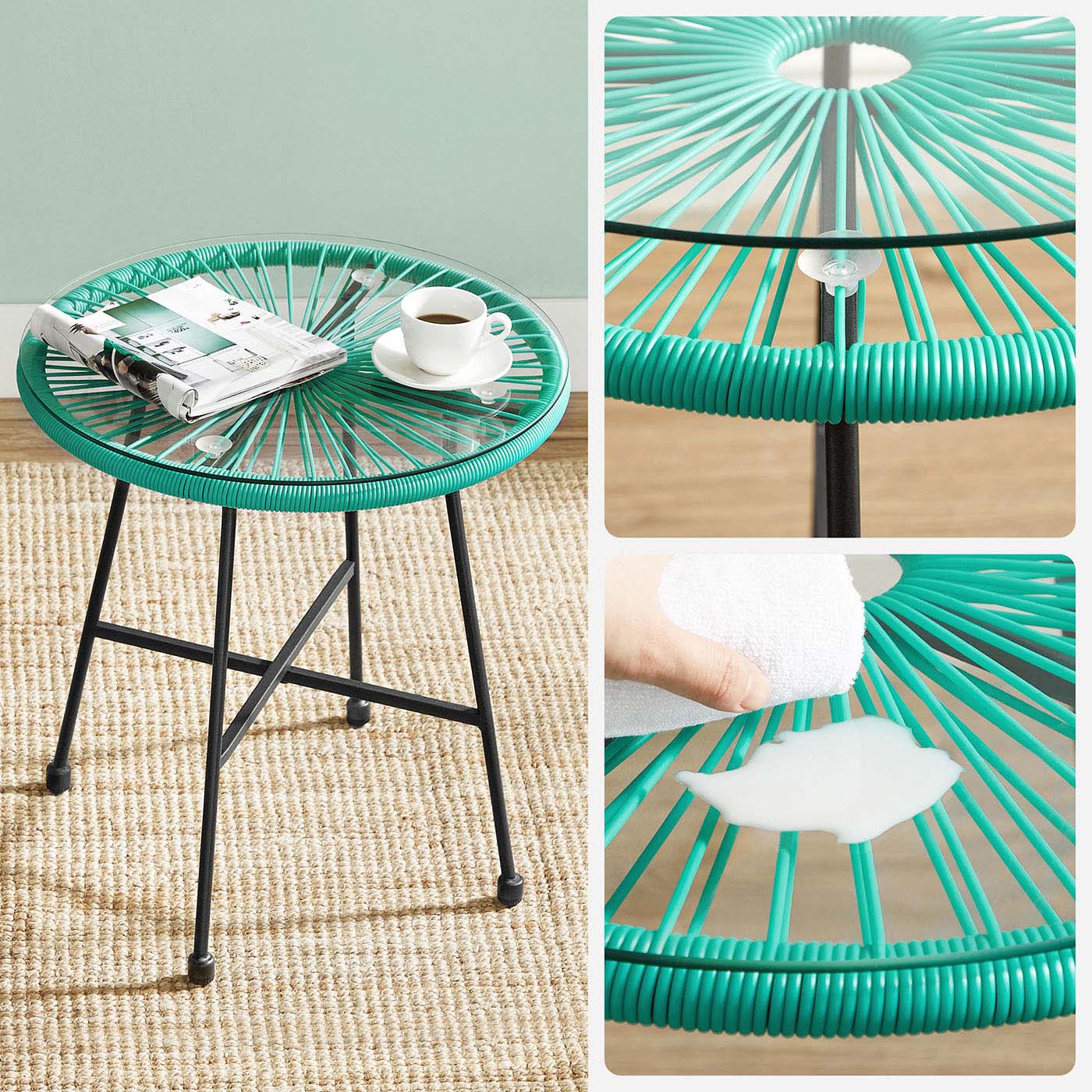 3-Piece Garden Patio Furniture Set – Rattan – White – Includes 2 Acapulco Chairs and Glass Top Table