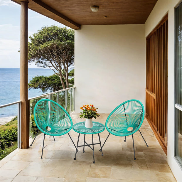 3-Piece Garden Patio Furniture Set – Metal – Black – Acapulco Chair Design