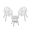 3-Piece Garden Patio Furniture Set – Rattan – White – Includes 2 Acapulco Chairs and Glass Top Table