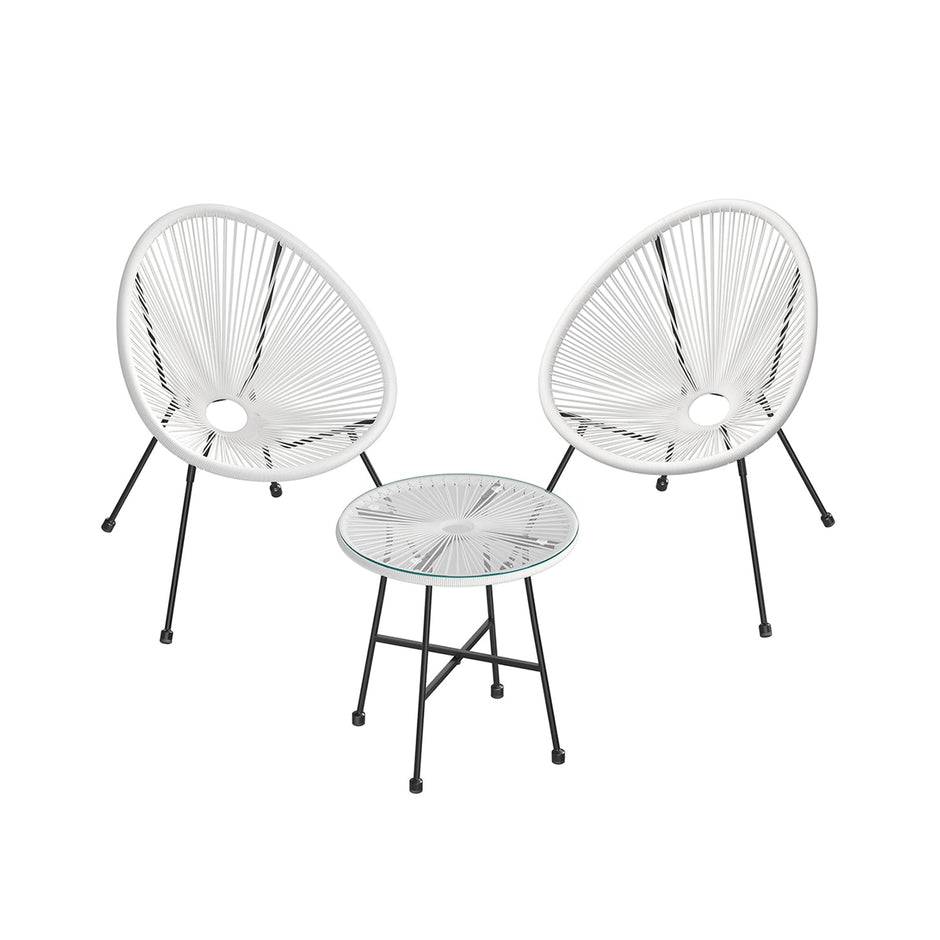 Outdoor Seating Set – Steel and Glass – White – Includes 2 Acapulco Chairs and Table