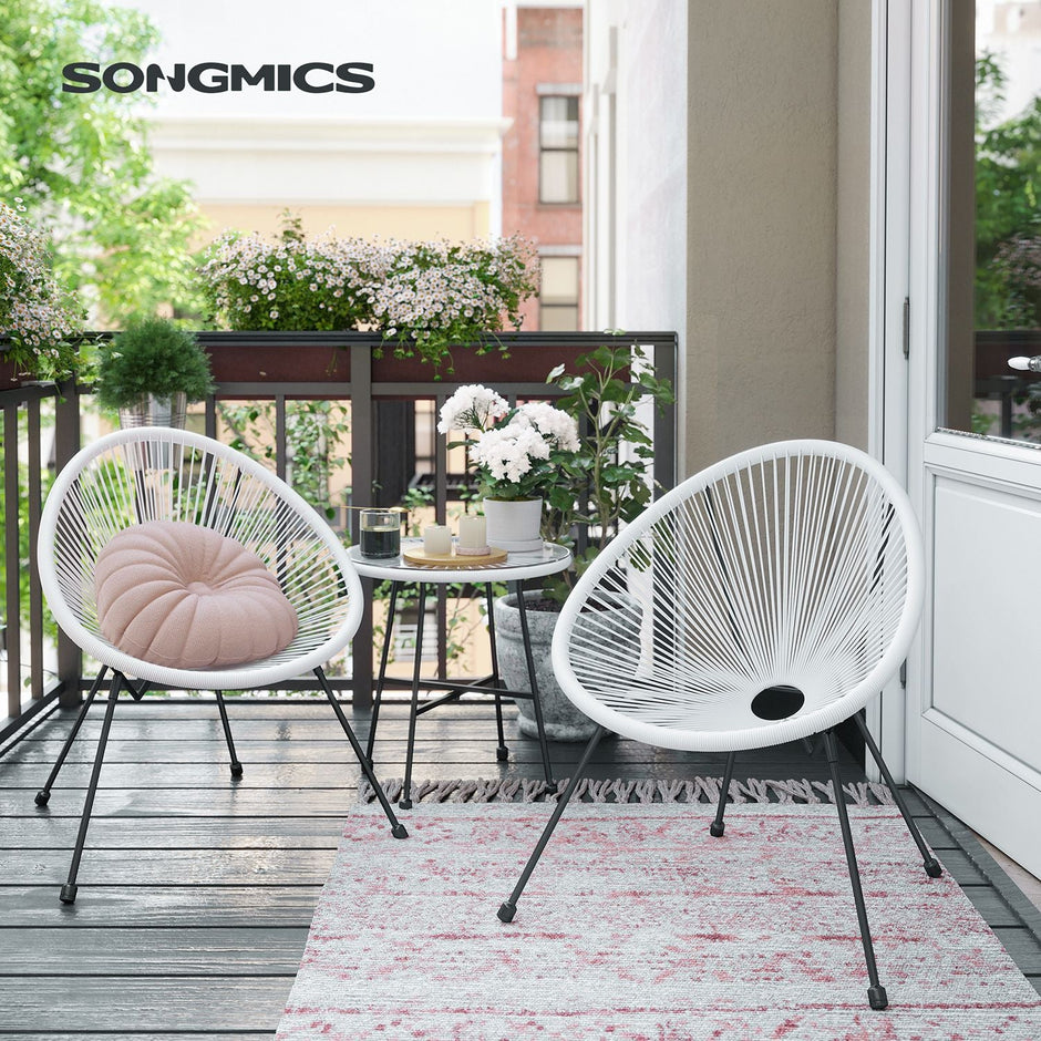 3-Piece Garden Patio Furniture Set – Metal and Glass – White – Indoor and Outdoor Conversation Set