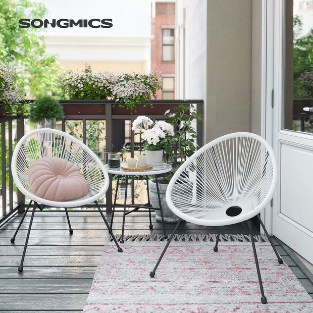 3-Piece Garden Patio Furniture Set – Metal and Glass – White – Indoor and Outdoor Conversation Set