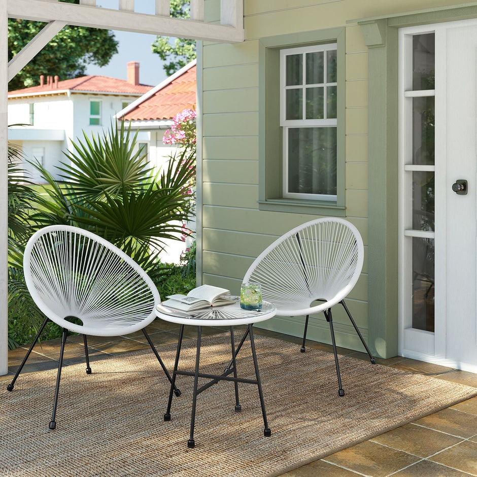 3-Piece Garden Patio Furniture Set – Metal and Glass – White – Indoor and Outdoor Conversation Set