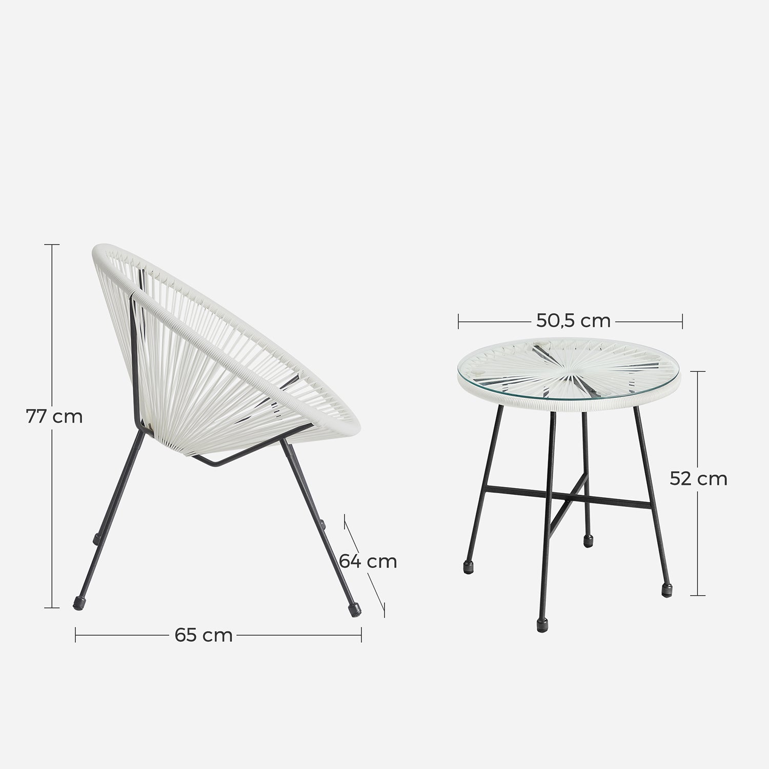3-Piece Garden Patio Furniture Set – Metal and Glass – White – Indoor and Outdoor Conversation Set