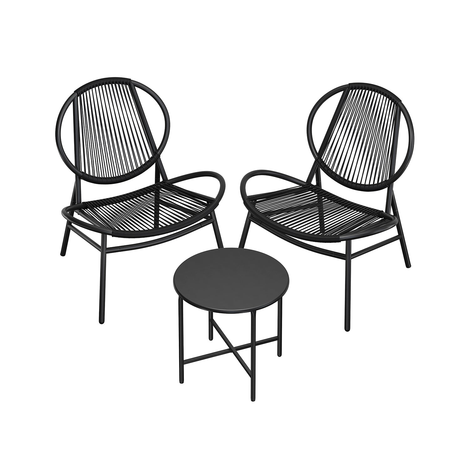 3-Piece Garden Bistro Set – Metal – Ink Black – Acapulco Chairs with Side Table