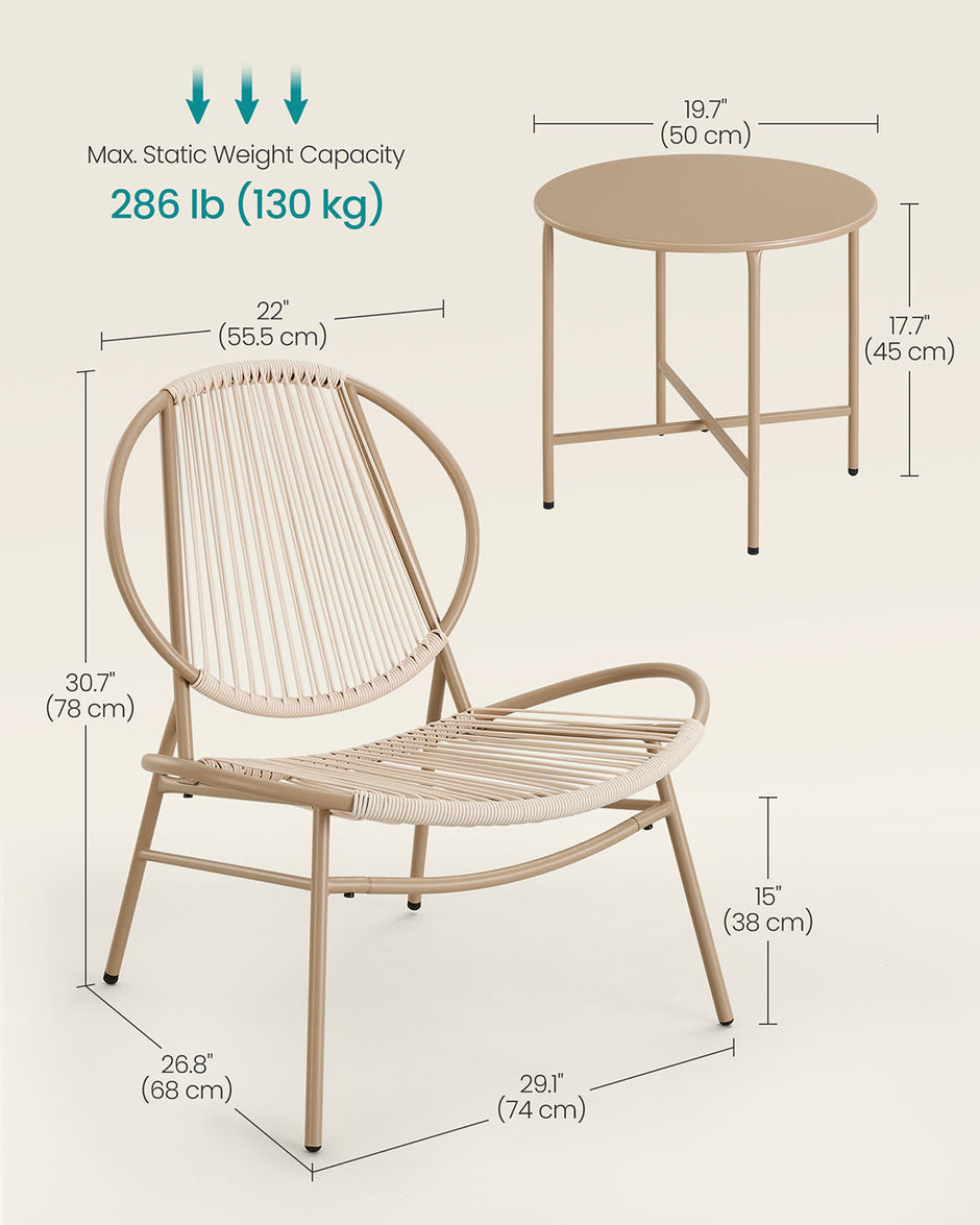 Garden Bistro Set – Metal Rattan – Multi-Color – 3-Piece Outdoor Seating with Side Table and Acapulco Chairs