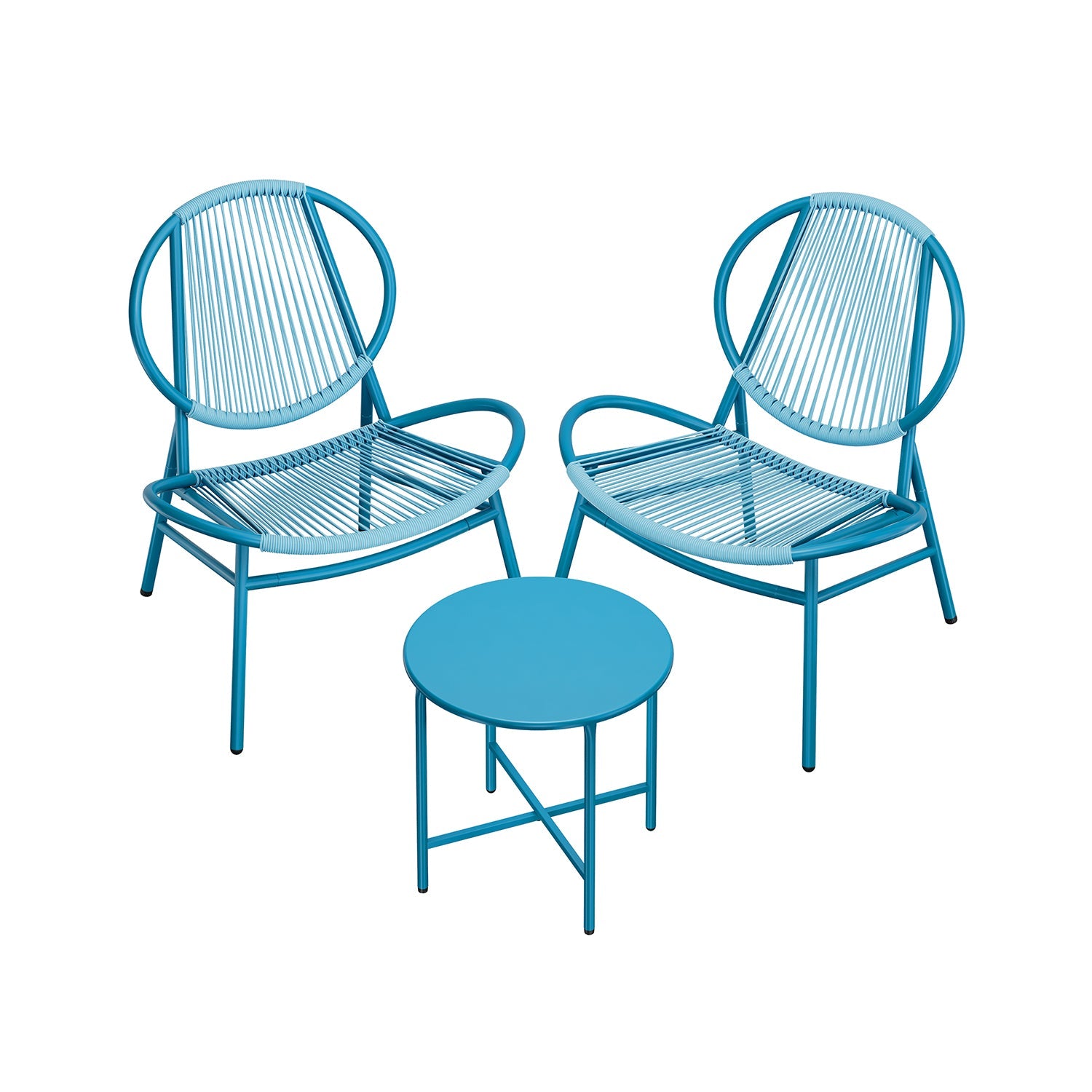 Garden Bistro Set – Acapulco Chairs and Side Table – Lake Blue – Indoor and Outdoor Conversation Furniture