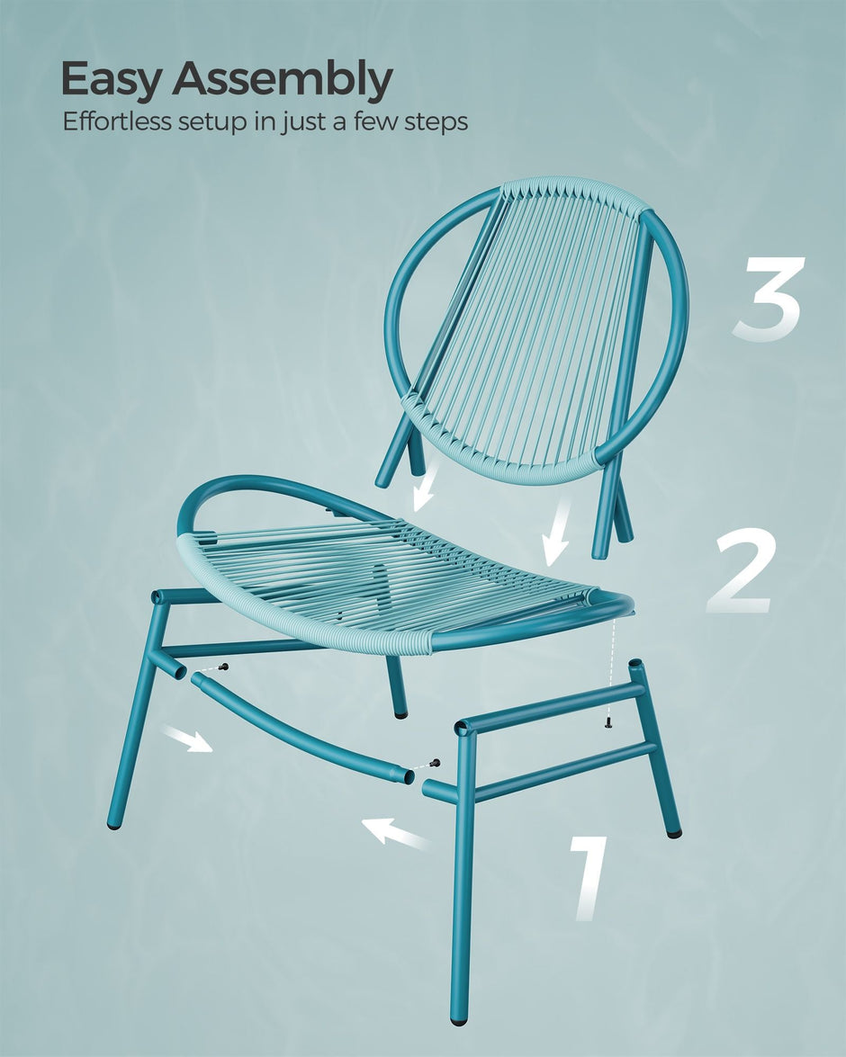 Garden Bistro Set – Acapulco Chairs and Side Table – Lake Blue – Indoor and Outdoor Conversation Furniture