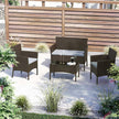 Garden Furniture Set – Polyrattan – Vintage Brown – Includes 2 Chairs, 1 Sofa, 1 Coffee Table with Tempered Glass Top