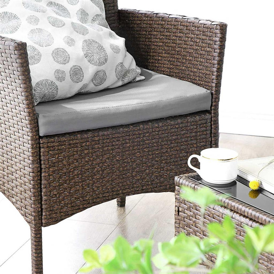 Garden Furniture Set – Polyrattan – Vintage Brown – Includes 2 Chairs, 1 Sofa, 1 Coffee Table with Tempered Glass Top
