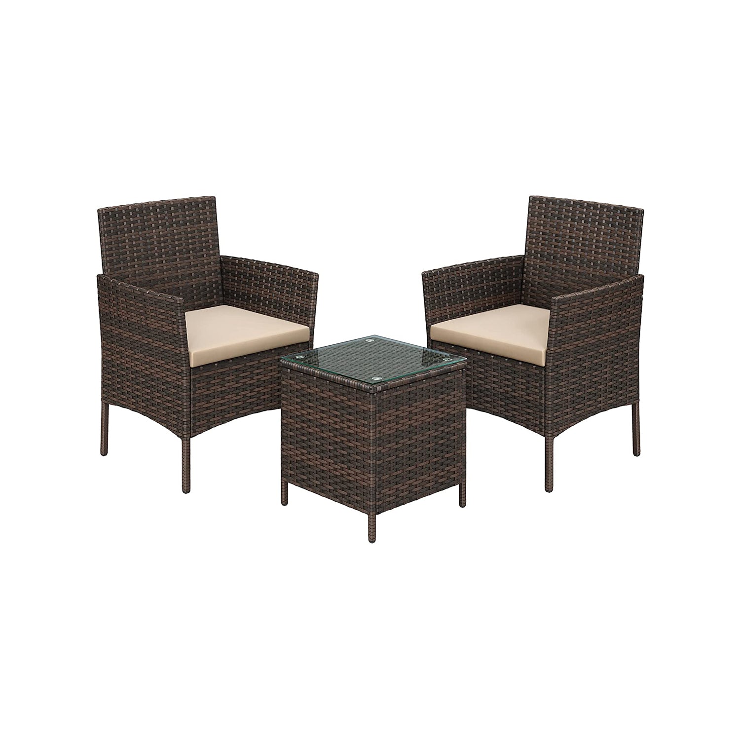 Garden Furniture Set – Polyrattan – Brown and Taupe – Includes Coffee Table