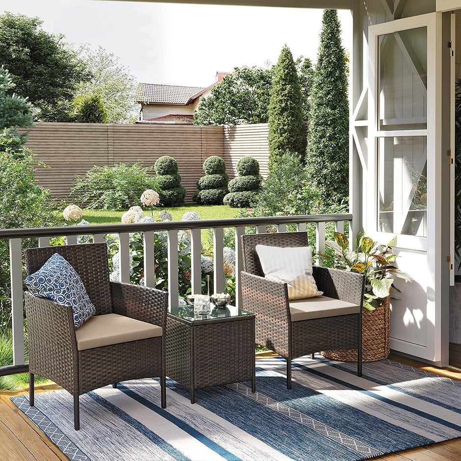 Garden Furniture Set – Polyrattan – Brown and Taupe – Includes Coffee Table