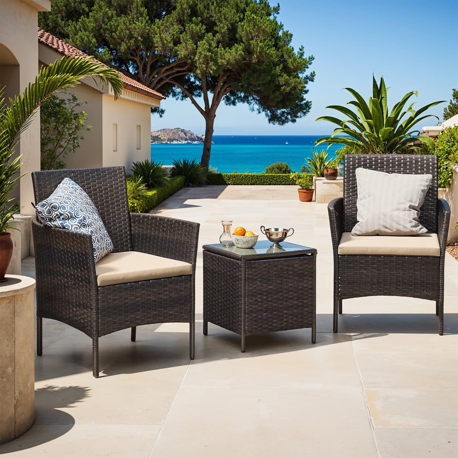 Garden Furniture Set – Polyrattan – Brown and Taupe – Outdoor Patio Furniture for Balcony and Backyard
