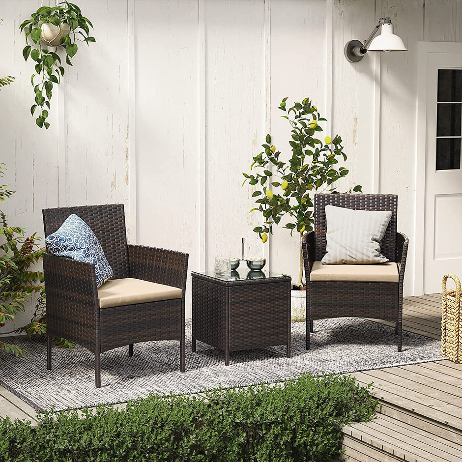 Garden Furniture Set – Polyrattan – Brown and Taupe – Includes Coffee Table