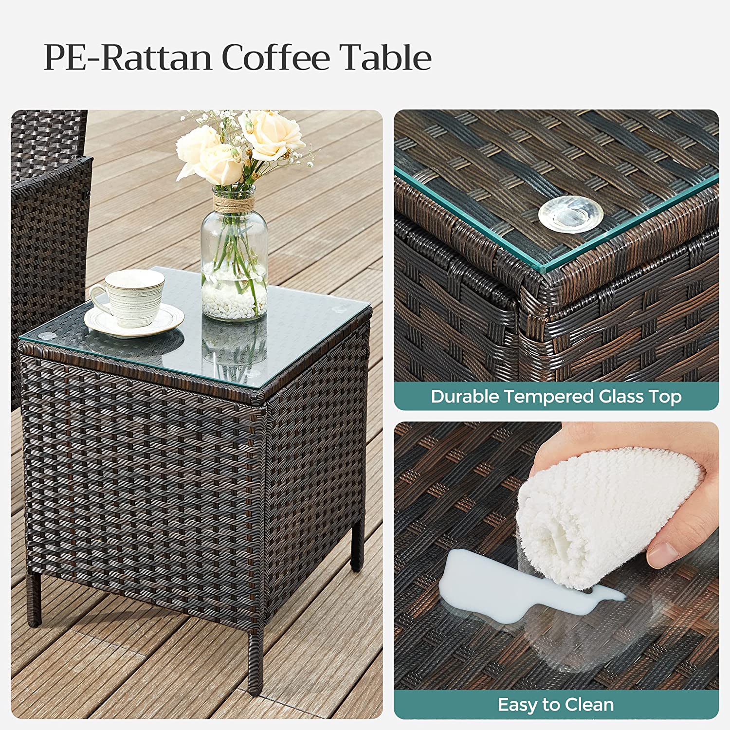 Garden Furniture Set – Polyrattan – Brown and Taupe – Includes Coffee Table