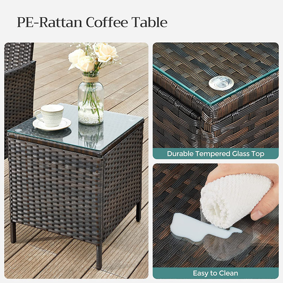 Garden Furniture Set – Polyrattan – Brown and Taupe – Includes Coffee Table