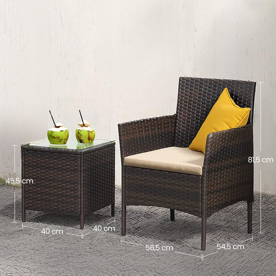 Garden Furniture Set – Polyrattan – Brown and Taupe – Outdoor Patio Furniture for Balcony and Backyard