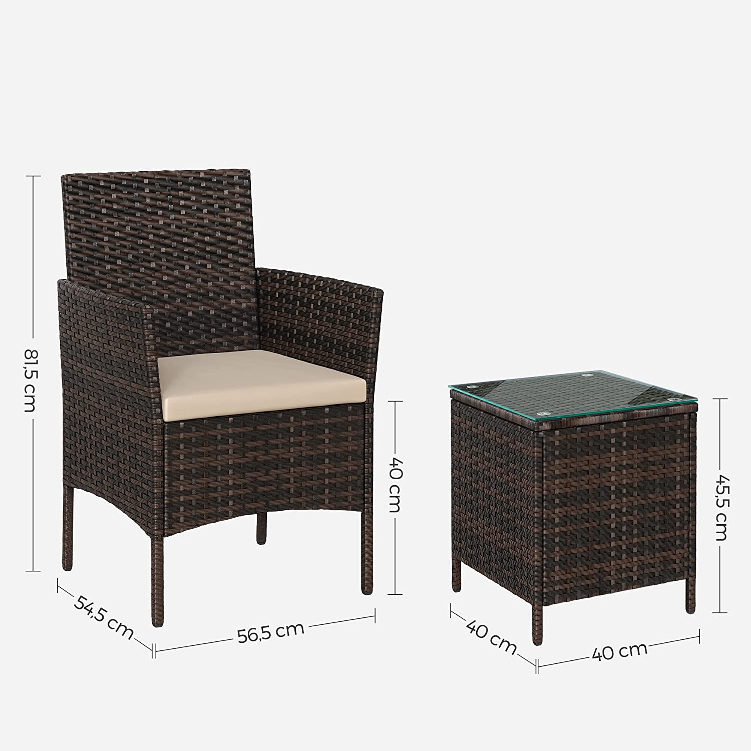 Garden Furniture Set – Polyrattan – Brown and Taupe – Includes Coffee Table