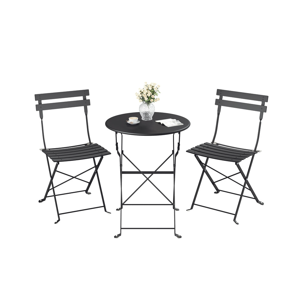 3-Piece Folding Bistro Set - 21.9L - Steel - Weather-Resistant - Space-Saving Design
