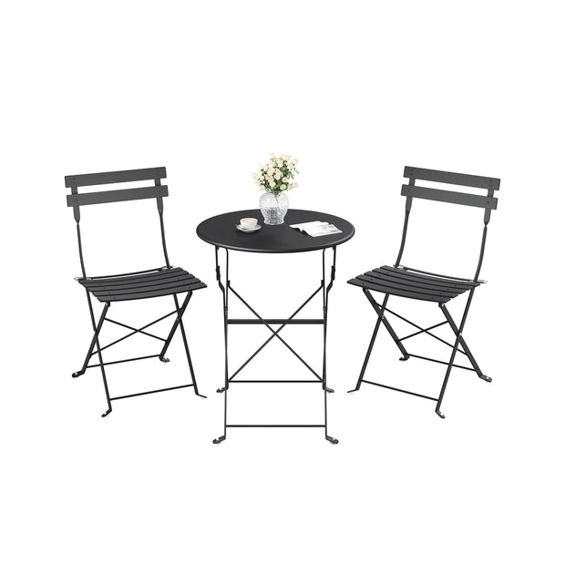 3-Piece Folding Bistro Set - 21.9L - Steel - Weather-Resistant - Space-Saving Design