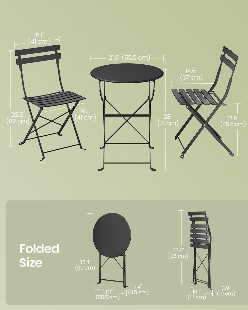 3-Piece Folding Bistro Set - 21.9L - Steel - Weather-Resistant - Space-Saving Design