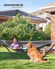 Hammock with Metal Stand – Fabric – Grey – Portable with Adjustable Heights and 240 kg Load Capacity