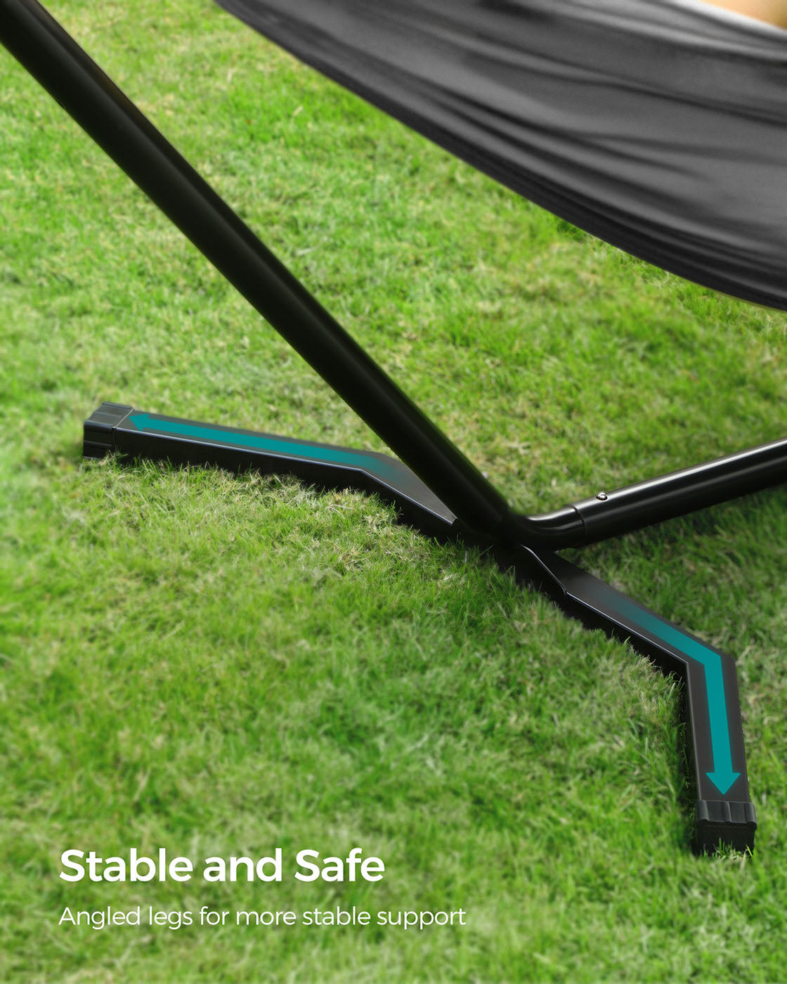 Hammock with Metal Stand – Fabric – Grey – Portable with Adjustable Heights and 240 kg Load Capacity