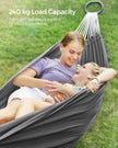 Hammock with Metal Stand – Fabric – Grey – Portable with Adjustable Heights and 240 kg Load Capacity