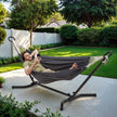 Double Hammock with Stand – Fabric – Black and Beige – 529 lb Load Capacity
