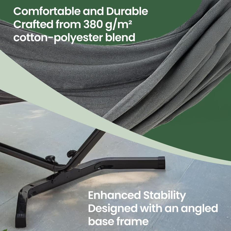 Double Hammock with Stand – Fabric – Black and Beige – 529 lb Load Capacity