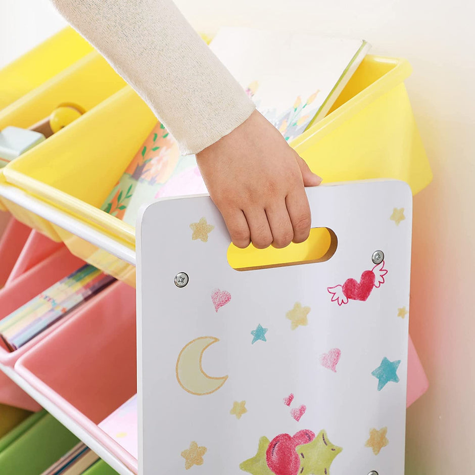 Toy Storage Rack – PP Plastic – White and Multicolor – 12 Removable Bins