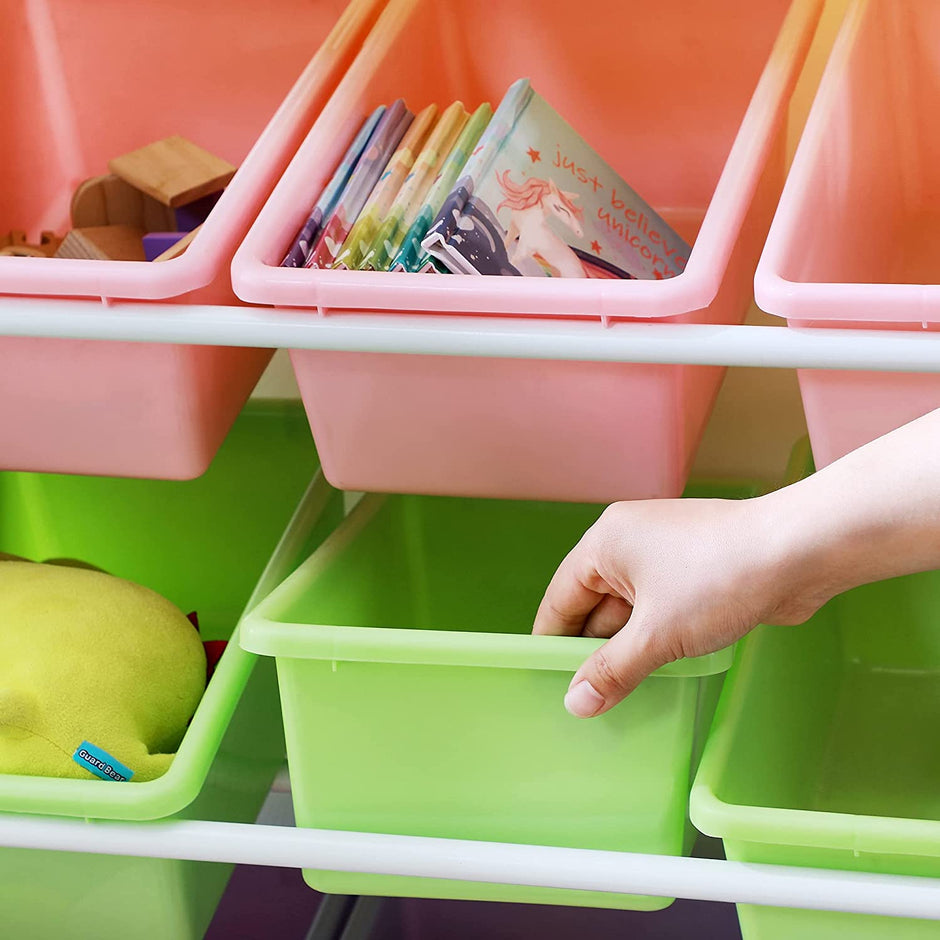 Toy Storage Rack – PP Plastic – White and Multicolor – 12 Removable Bins