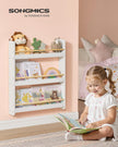 Wall-Mounted 3-Tier Children's Bookcase – Wood – White and Natural – Toy Organizer