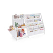 Kids Bookshelf – Engineered Wood – White – Toy Organizer with Side Pocket
