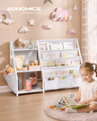 Kids Bookshelf – Engineered Wood – White – Toy Organizer with Side Pocket