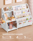 Kids Bookshelf – Engineered Wood – White – Toy Organizer with Side Pocket